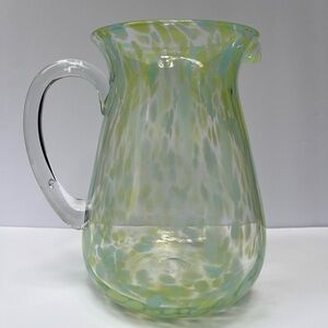 Elegant Murano Glass Pitcher Green / Blue / Clear, 9” Tall